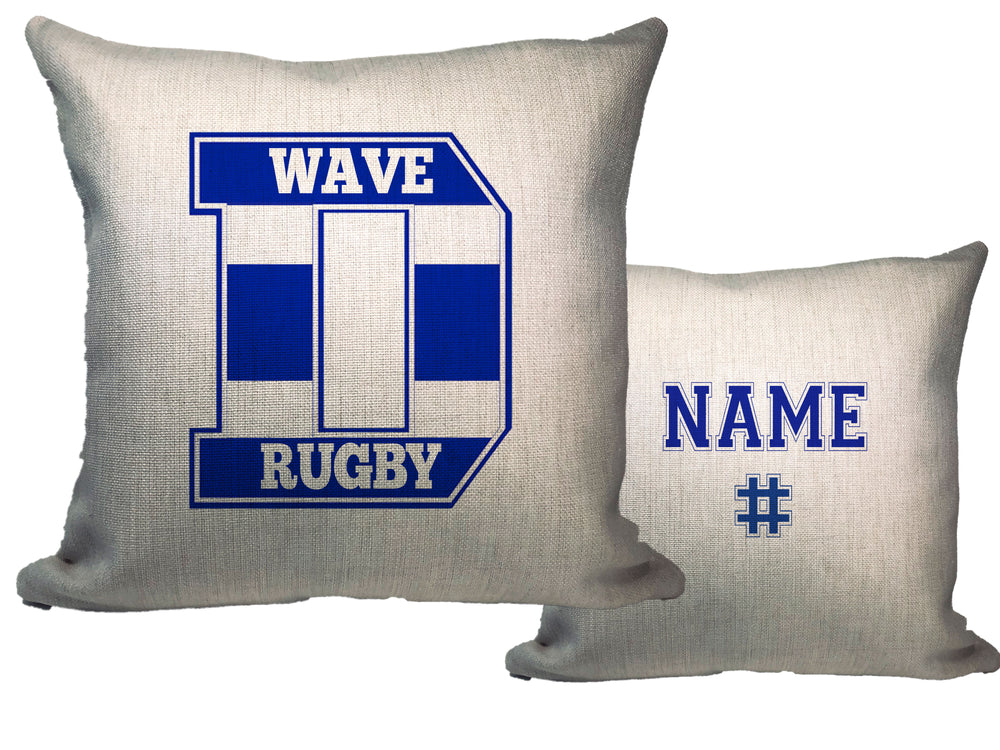 Blue Wave Rugby Throw Pillow - Name & Number