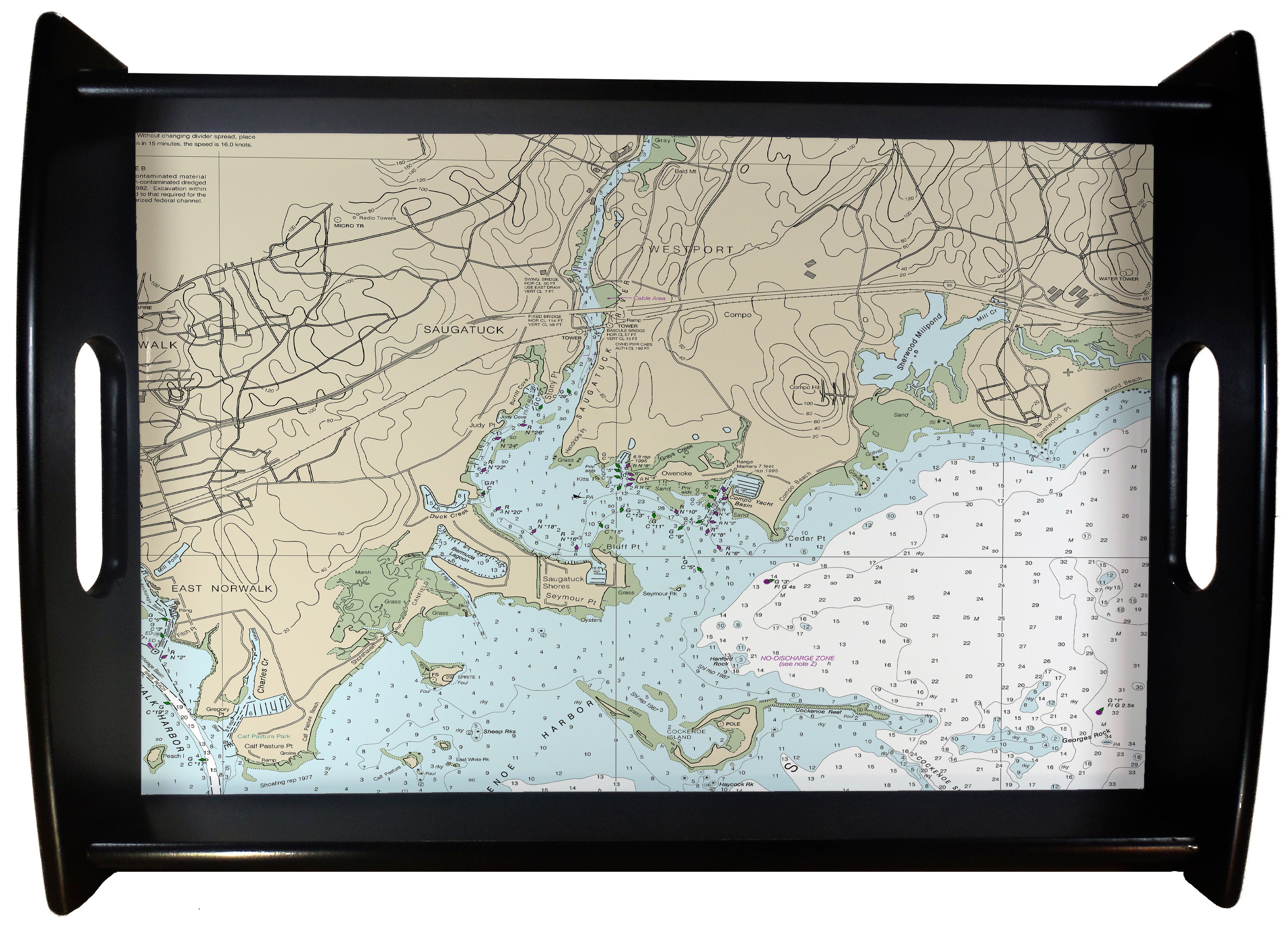 Westport CT Nautical Chart SERVING TRAY Custompressions
