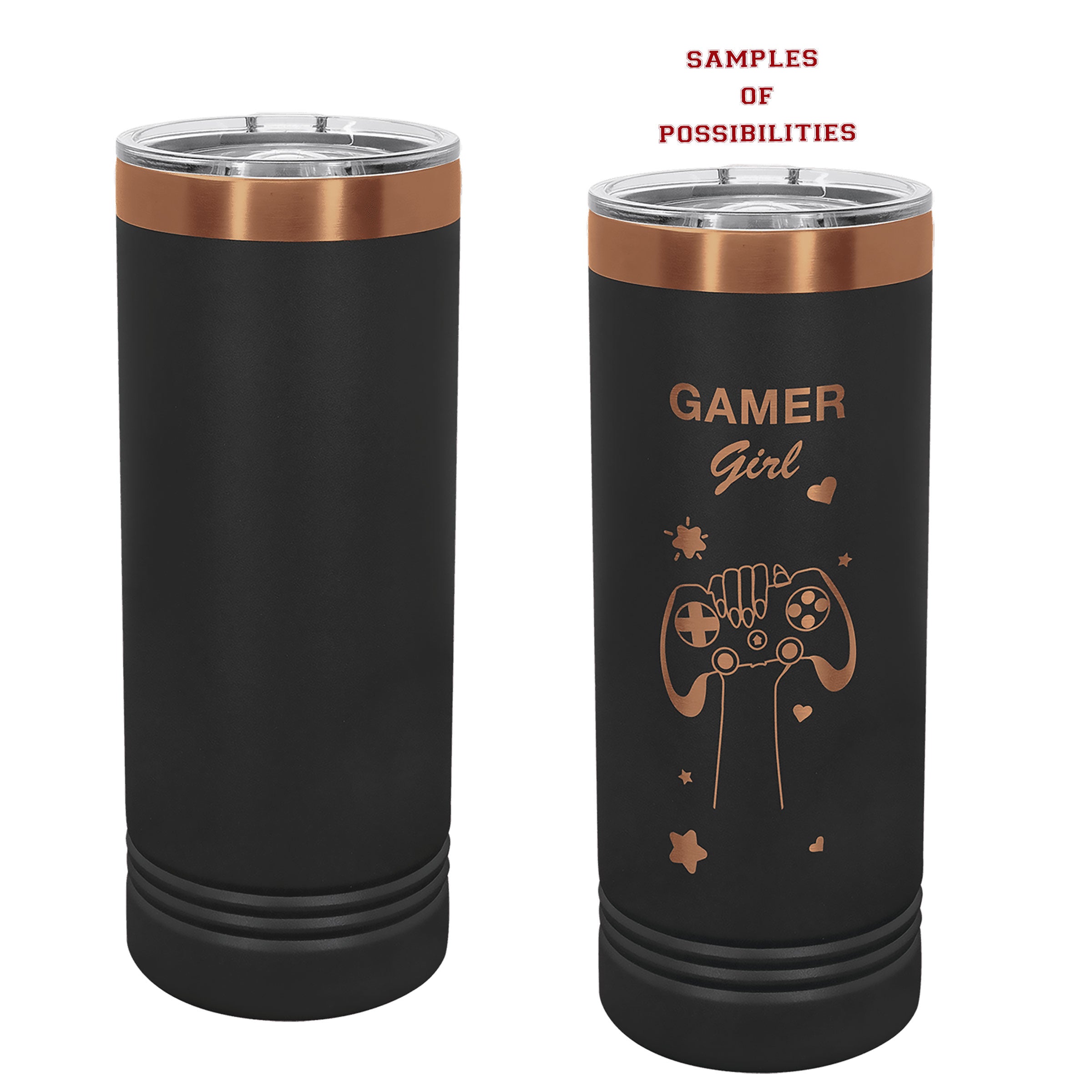 Black Rose Gold Engraved Skinny Tumbler 22oz