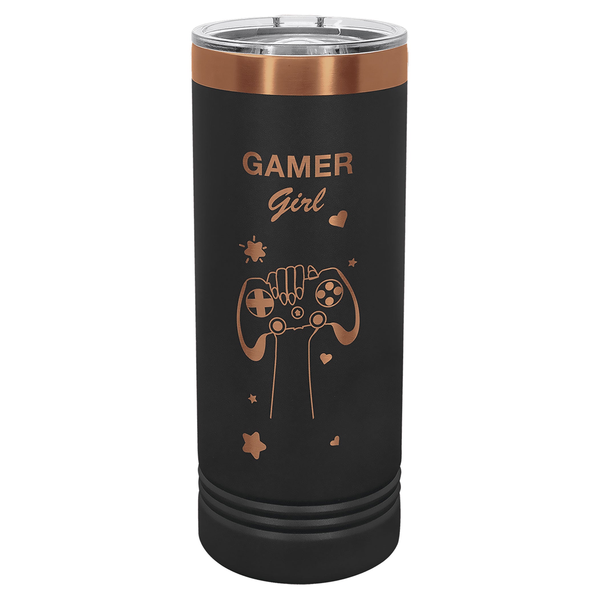 Black Rose Gold Engraved Skinny Tumbler 22oz