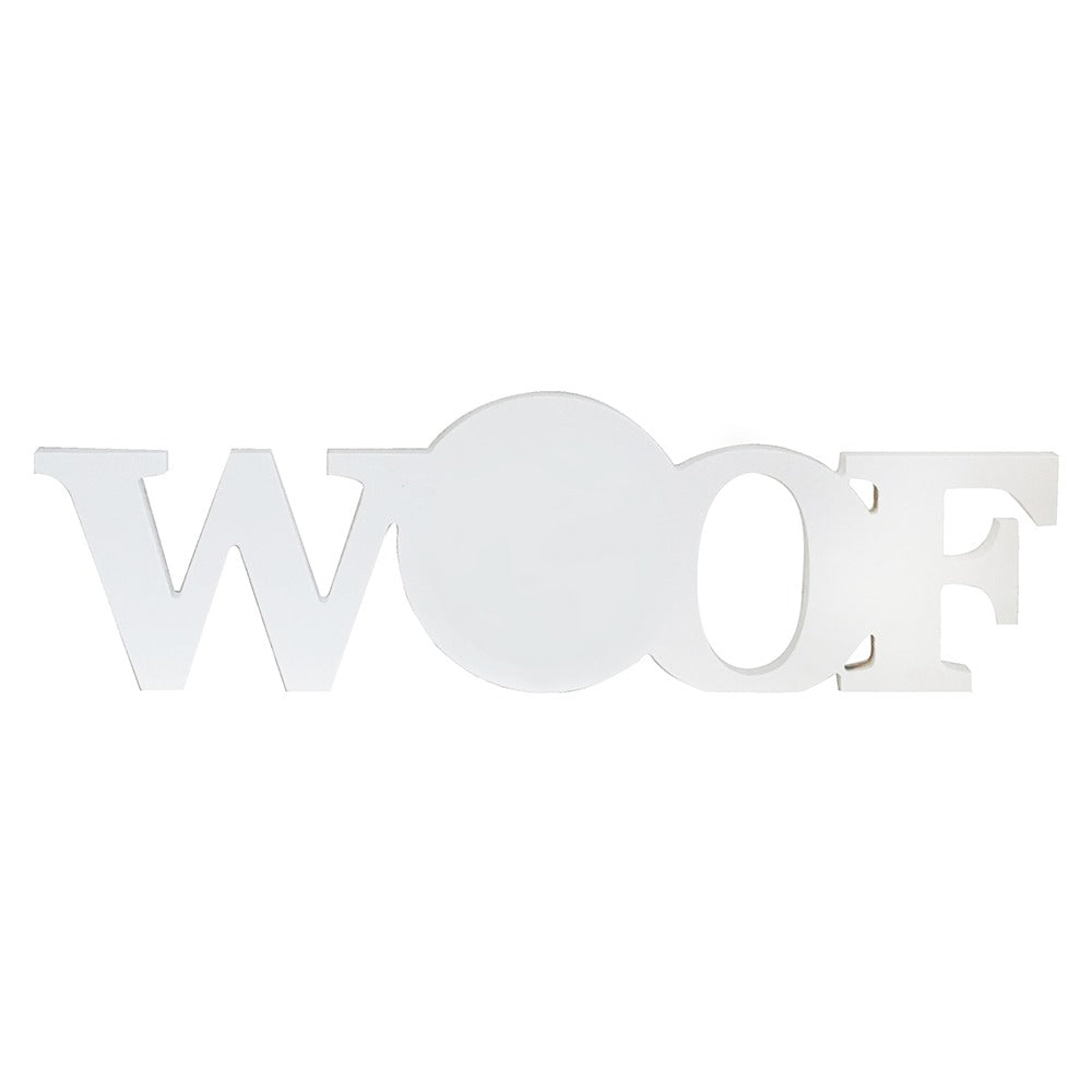 White WOOF Shaped Wood Block