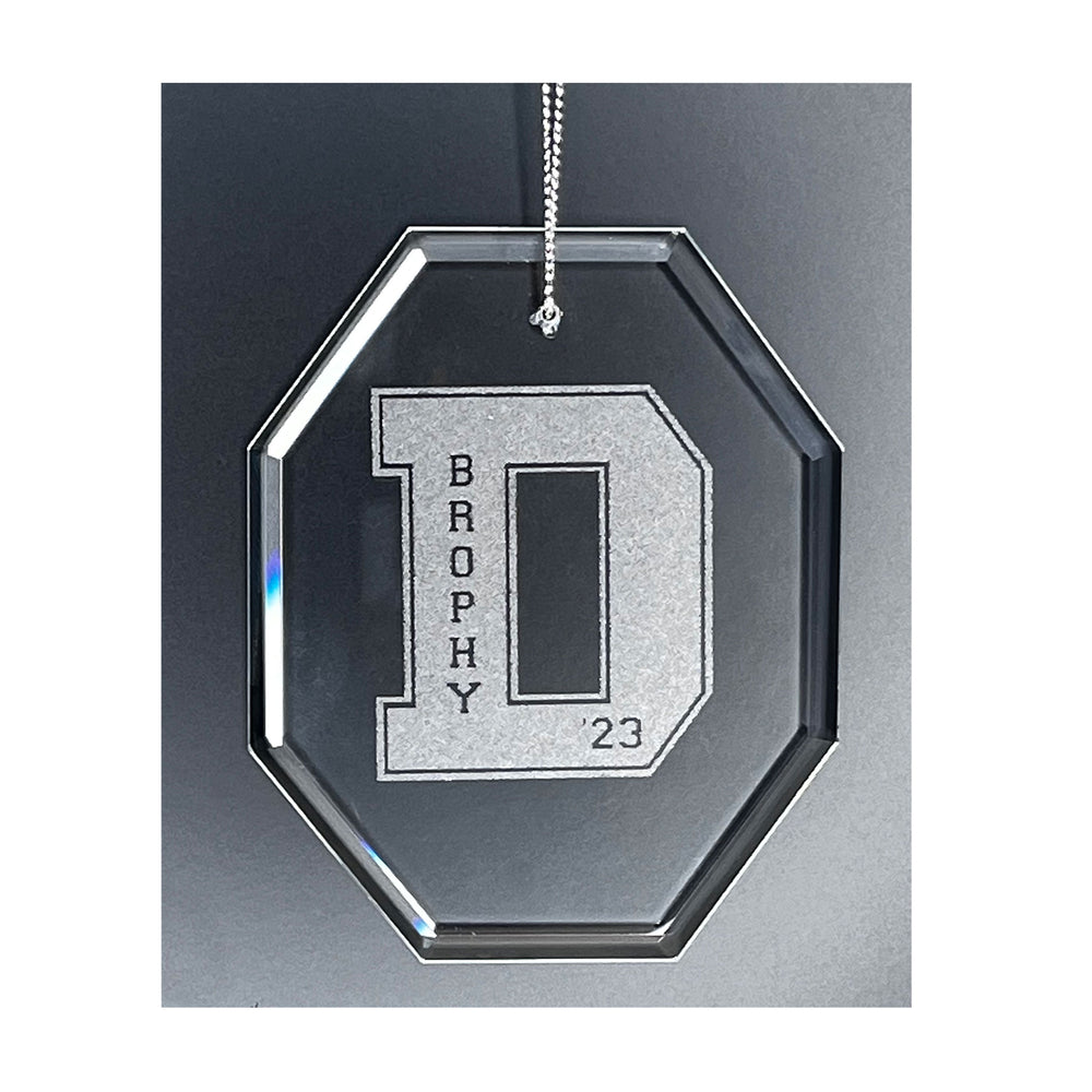 Laser Engraved BLOCK D Glass Ornament
