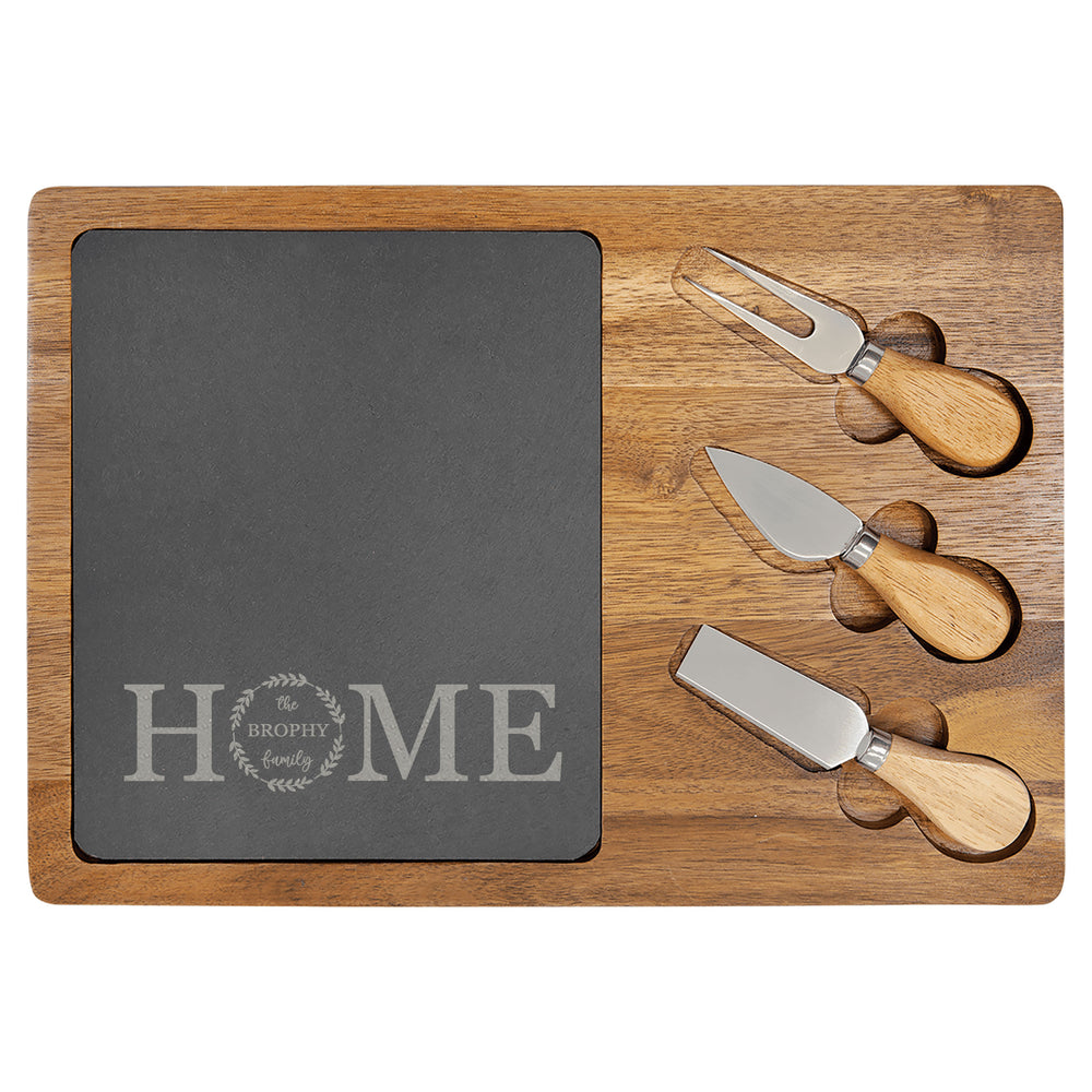 Acacia Wood & Laser Engraved Slate Cheese Set - You Design