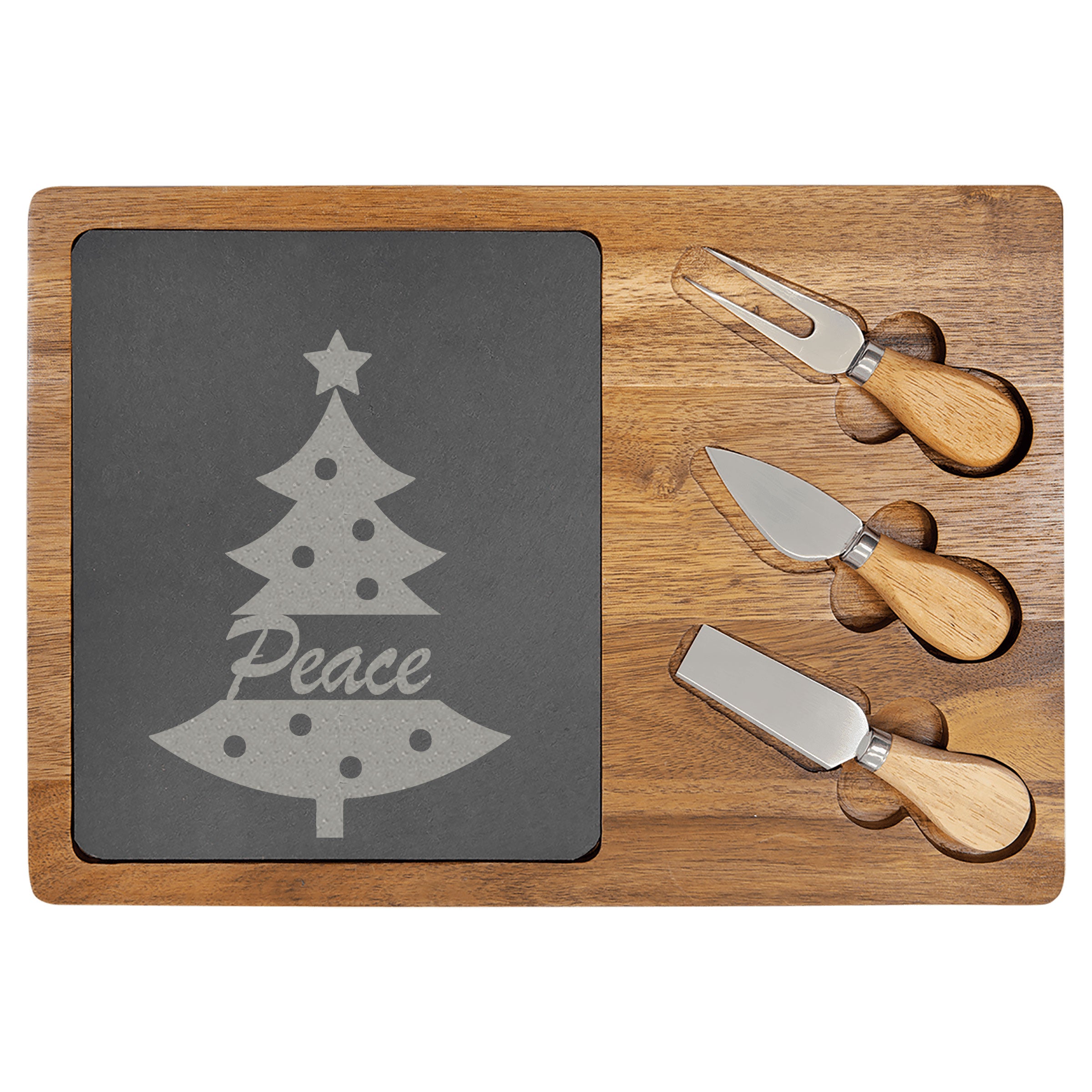 Acacia Wood & Laser Engraved Slate Cheese Set