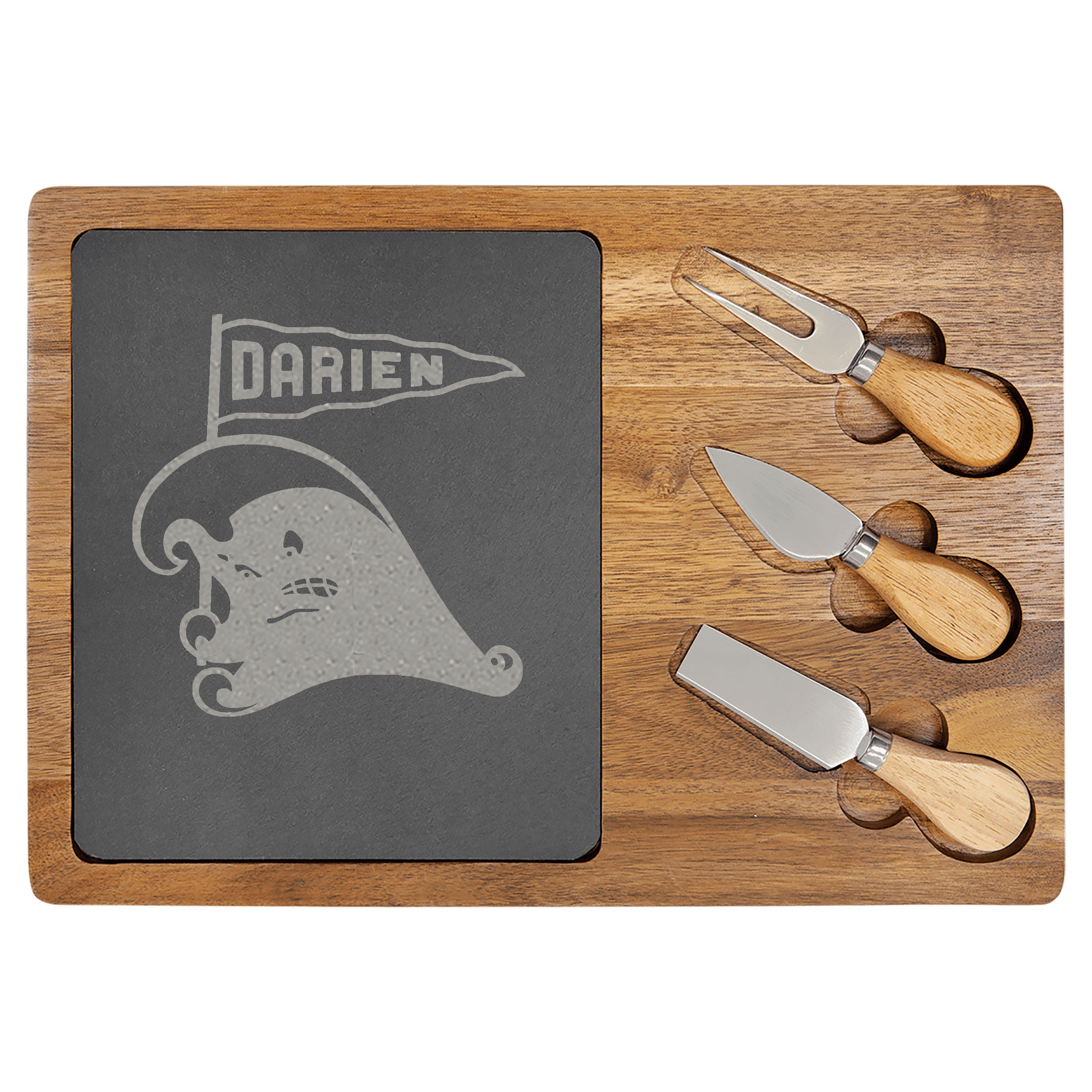 Acacia Wood & Laser Engraved Slate Cheese Set - Blue Wave