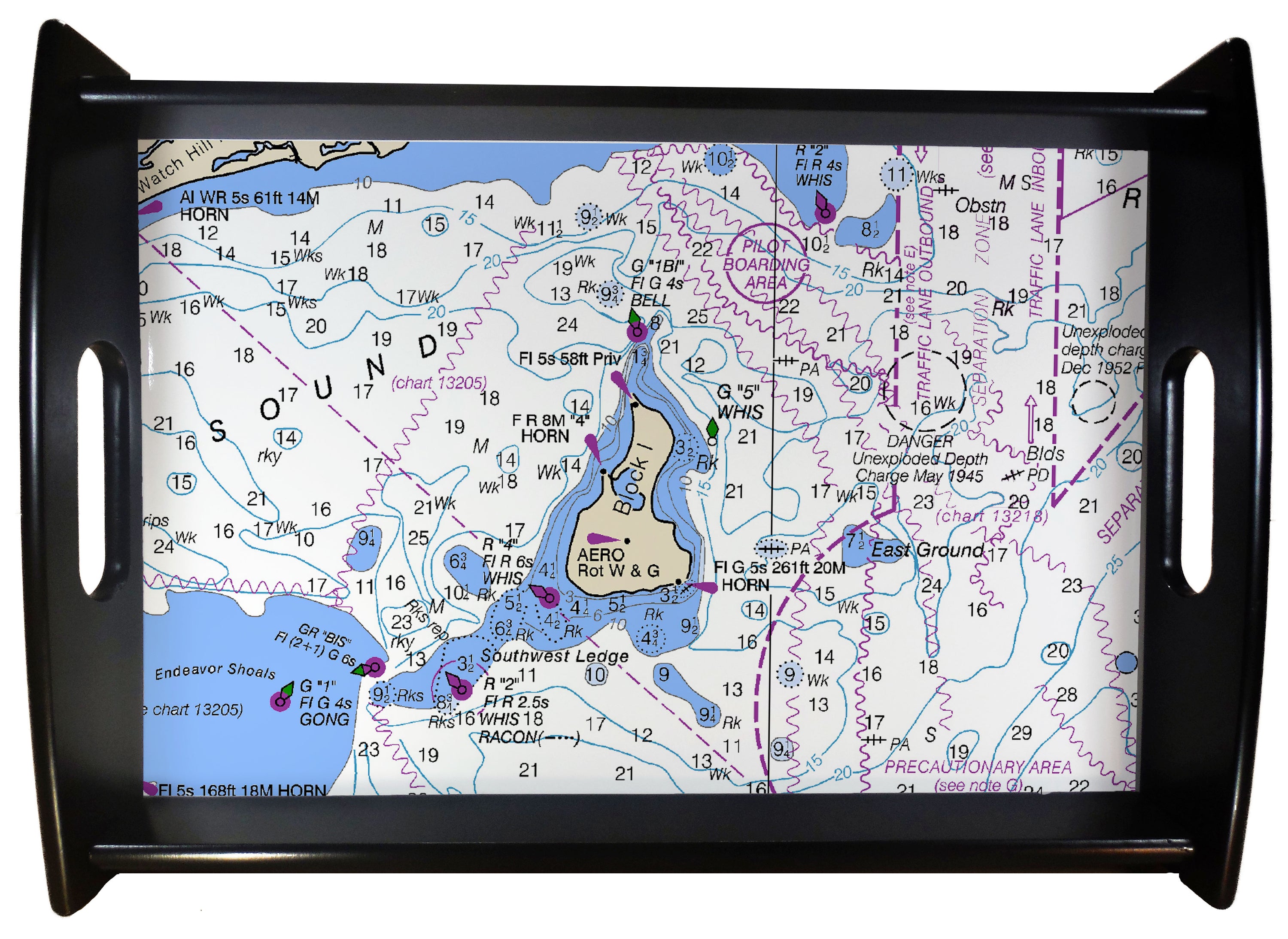 Block Island Nautical Chart SERVING TRAY