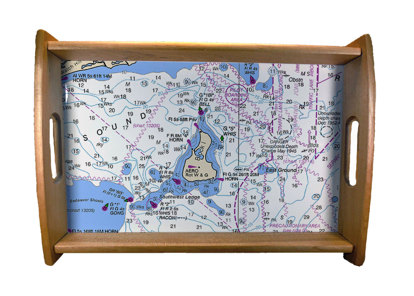 Nautical Charts Serving Trays Natural Wood Finish