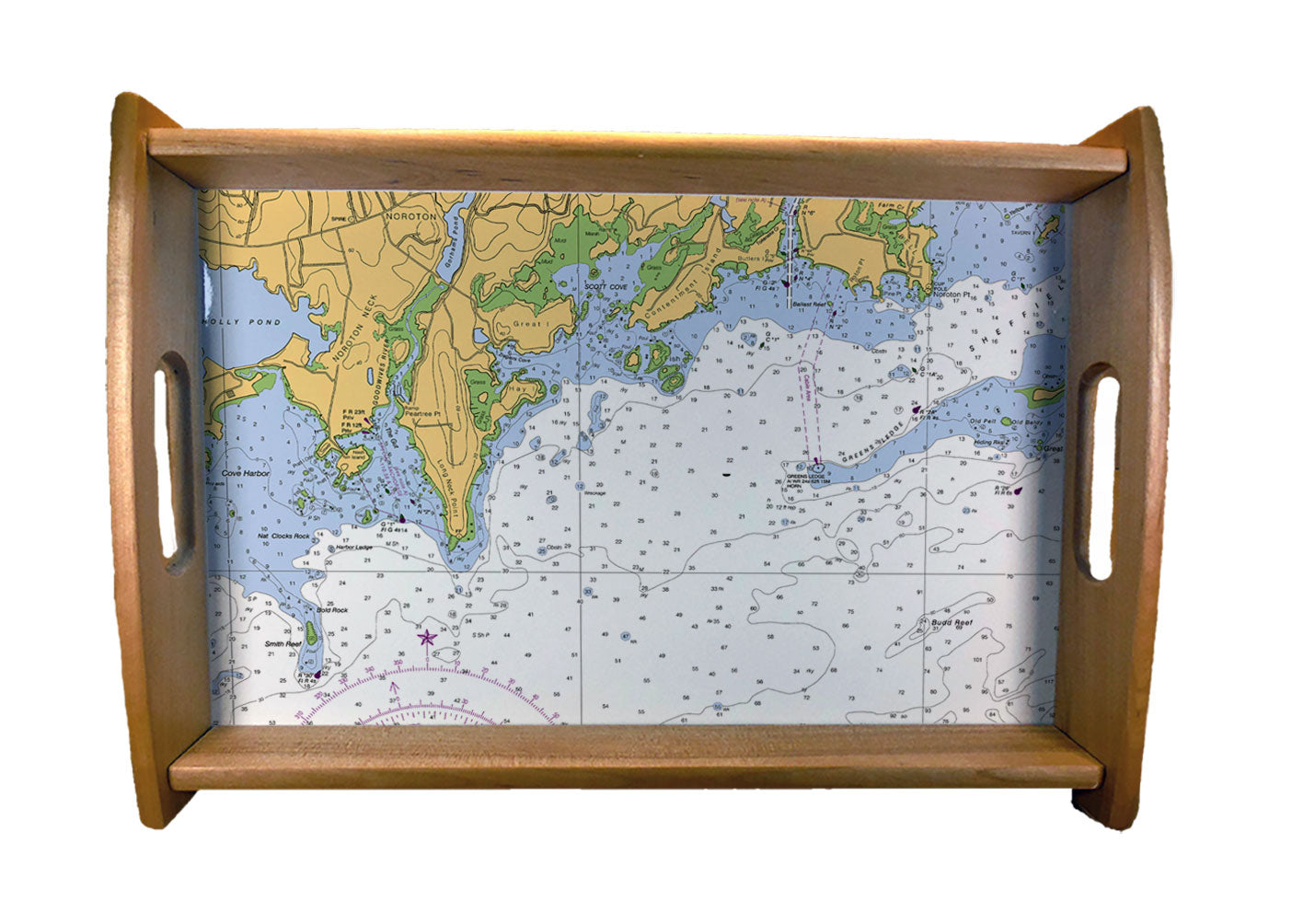 Nautical Charts Serving Trays Natural Wood Finish