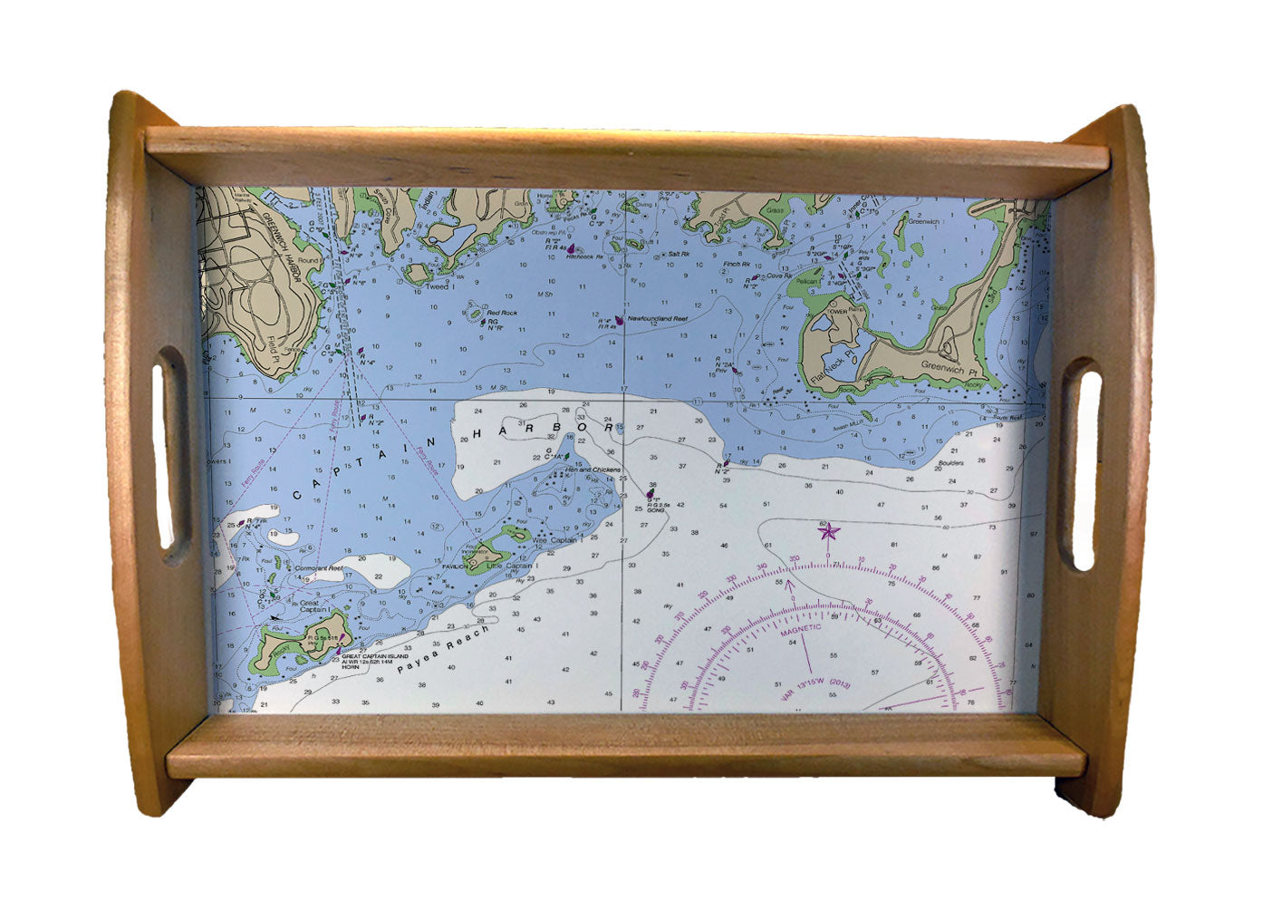 Nautical Charts Serving Trays Natural Wood Finish