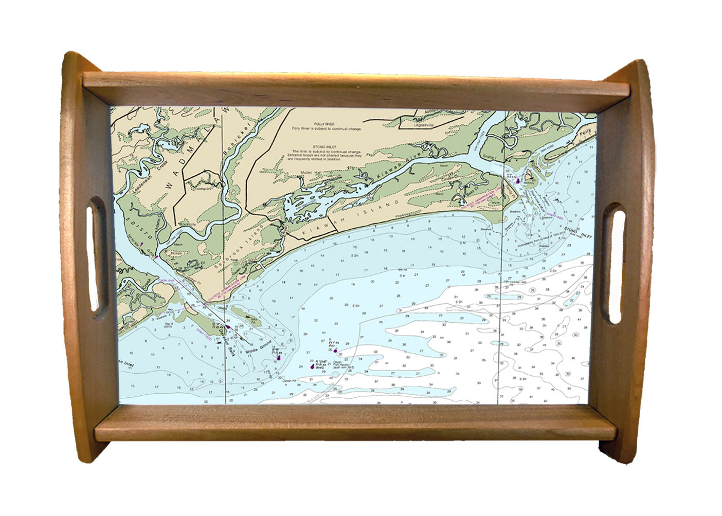 Nautical Charts Serving Trays Natural Wood Finish