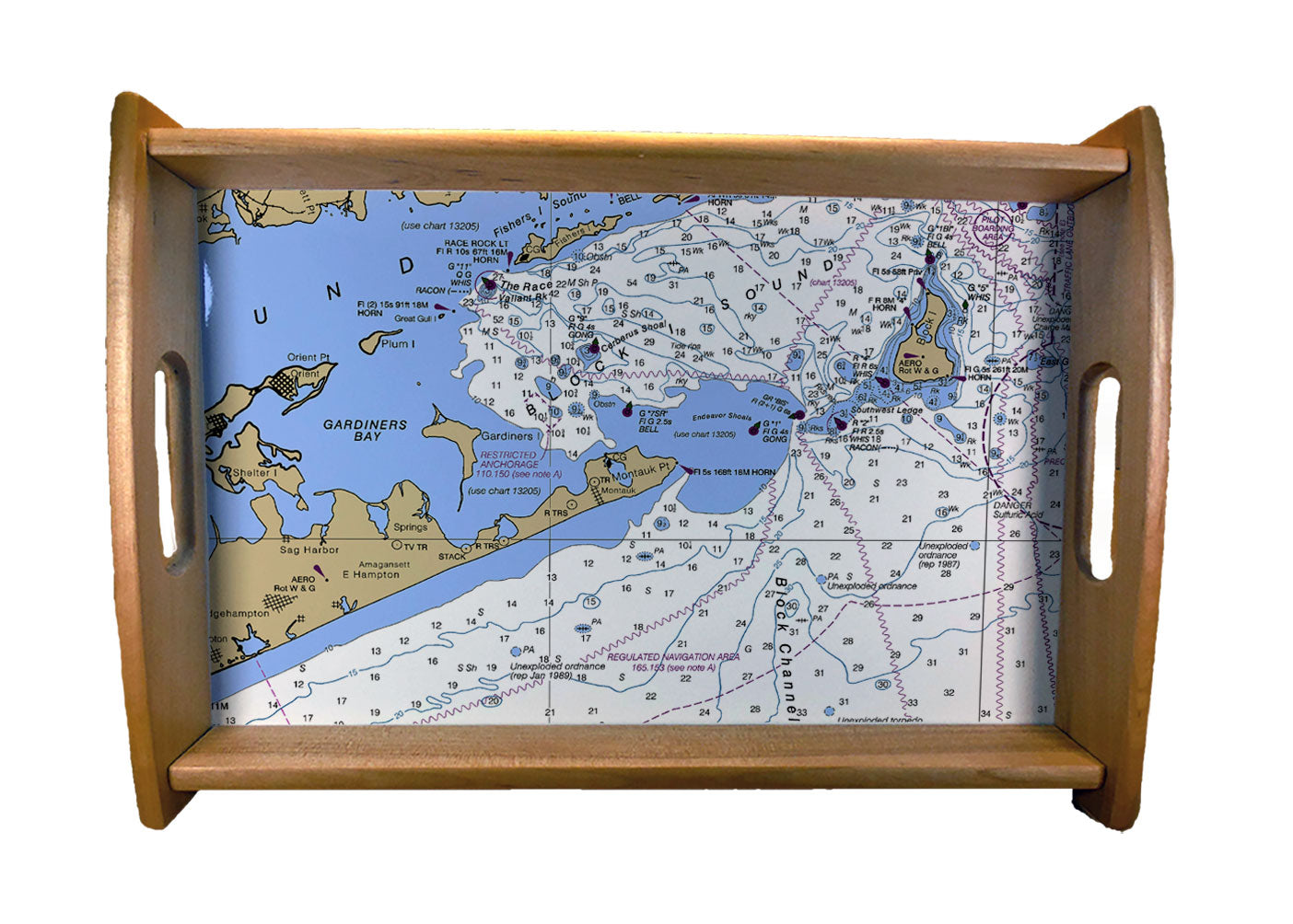 Nautical Charts Serving Trays Natural Wood Finish