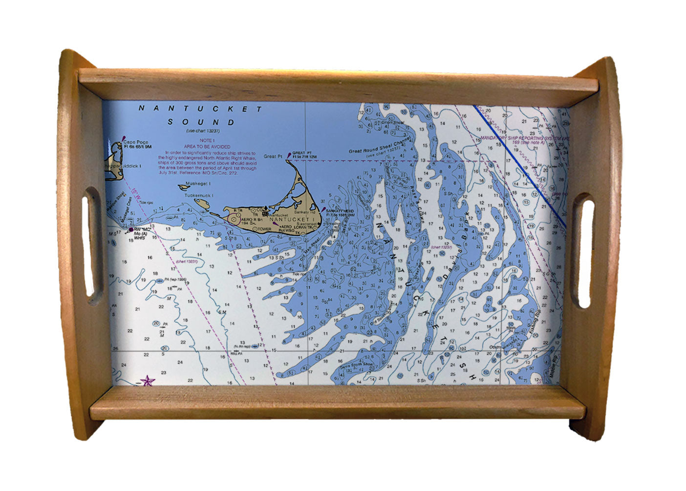 Nautical Charts Serving Trays Natural Wood Finish