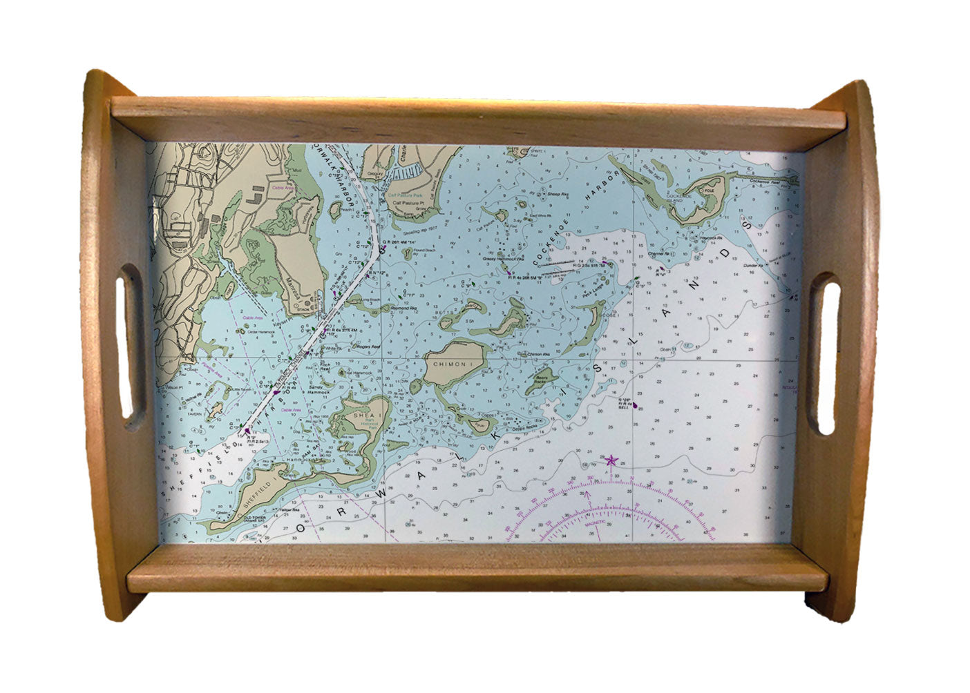 Nautical Charts Serving Trays Natural Wood Finish