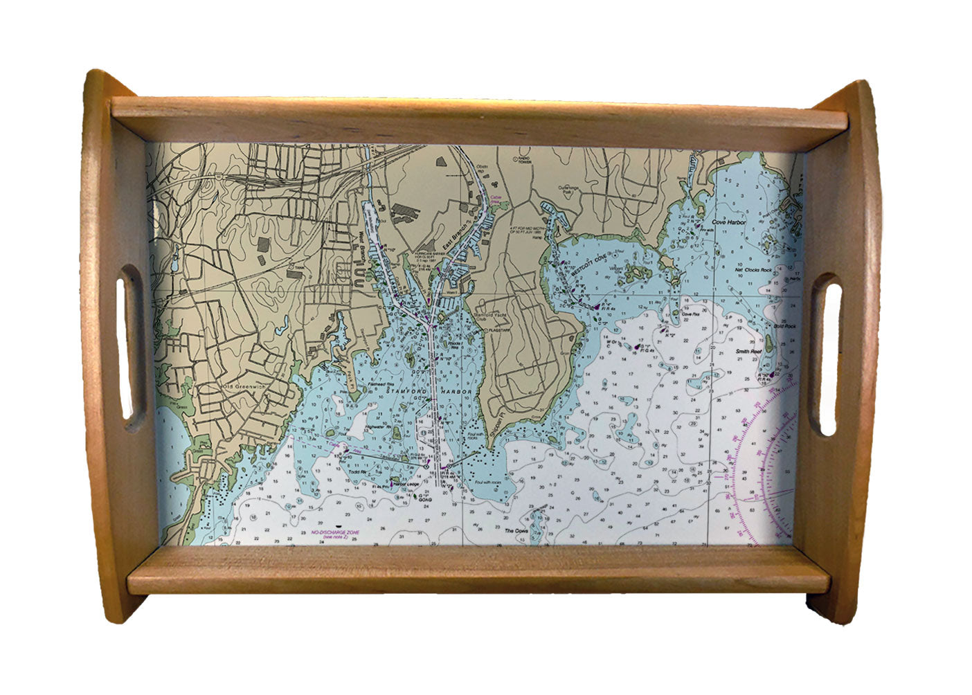 Nautical Charts Serving Trays Natural Wood Finish