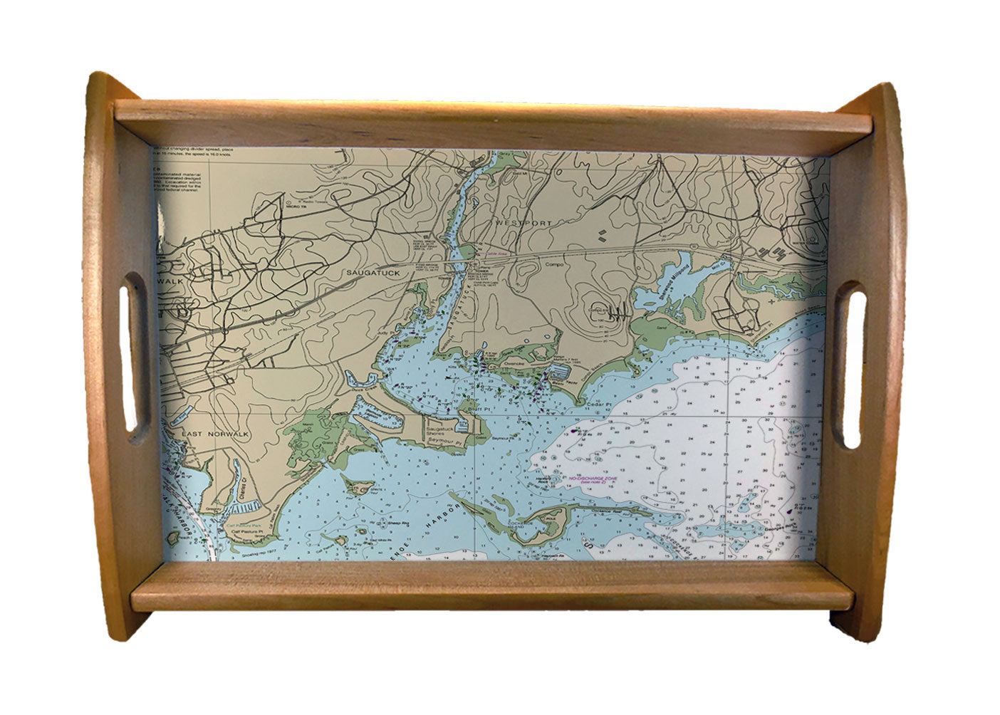 Nautical Charts Serving Trays Natural Wood Finish