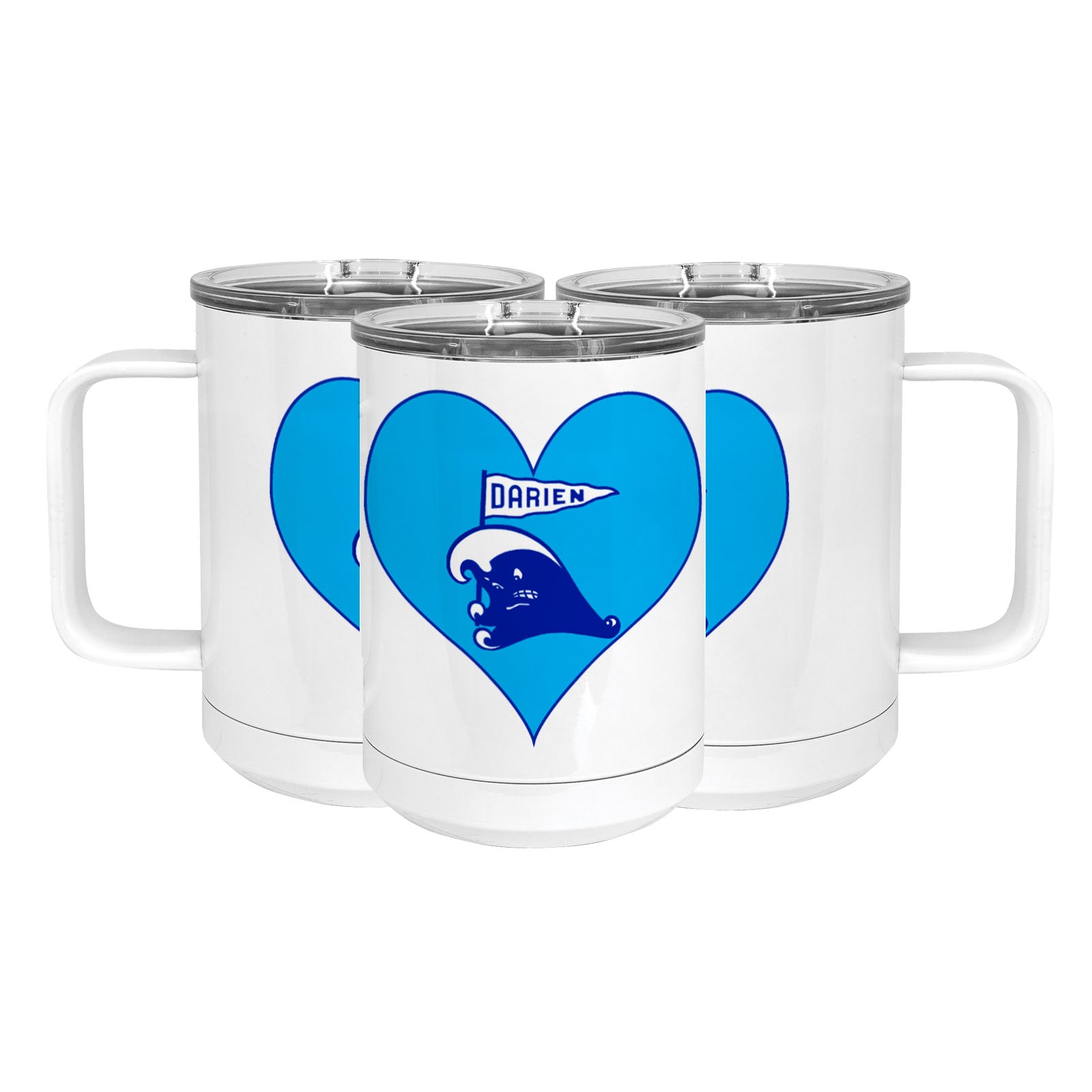 Blue Wave Heart Stainless Steel Coffee Mug with Lid
