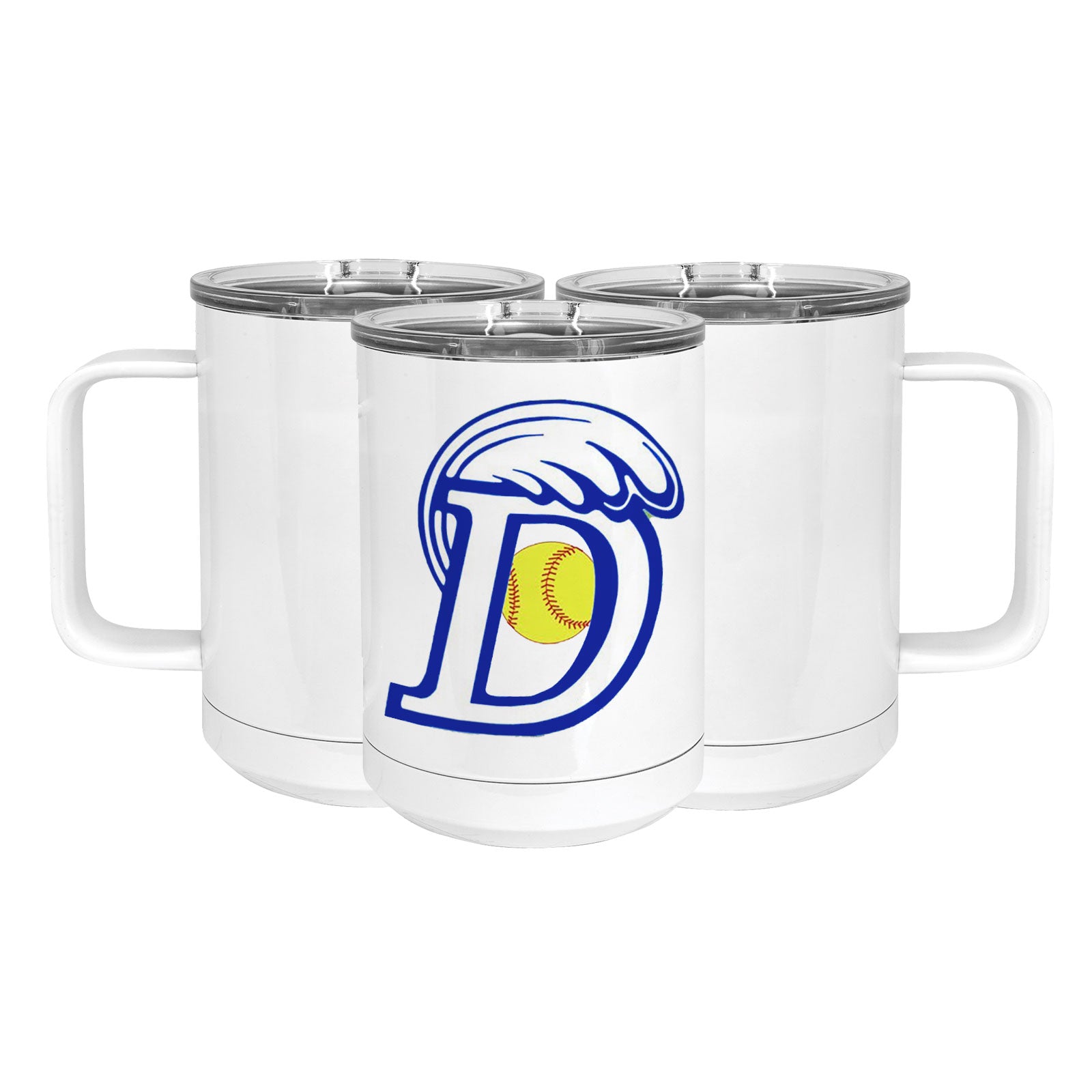 Blue Wave Softball Stainless Steel Coffee Mug with Lid