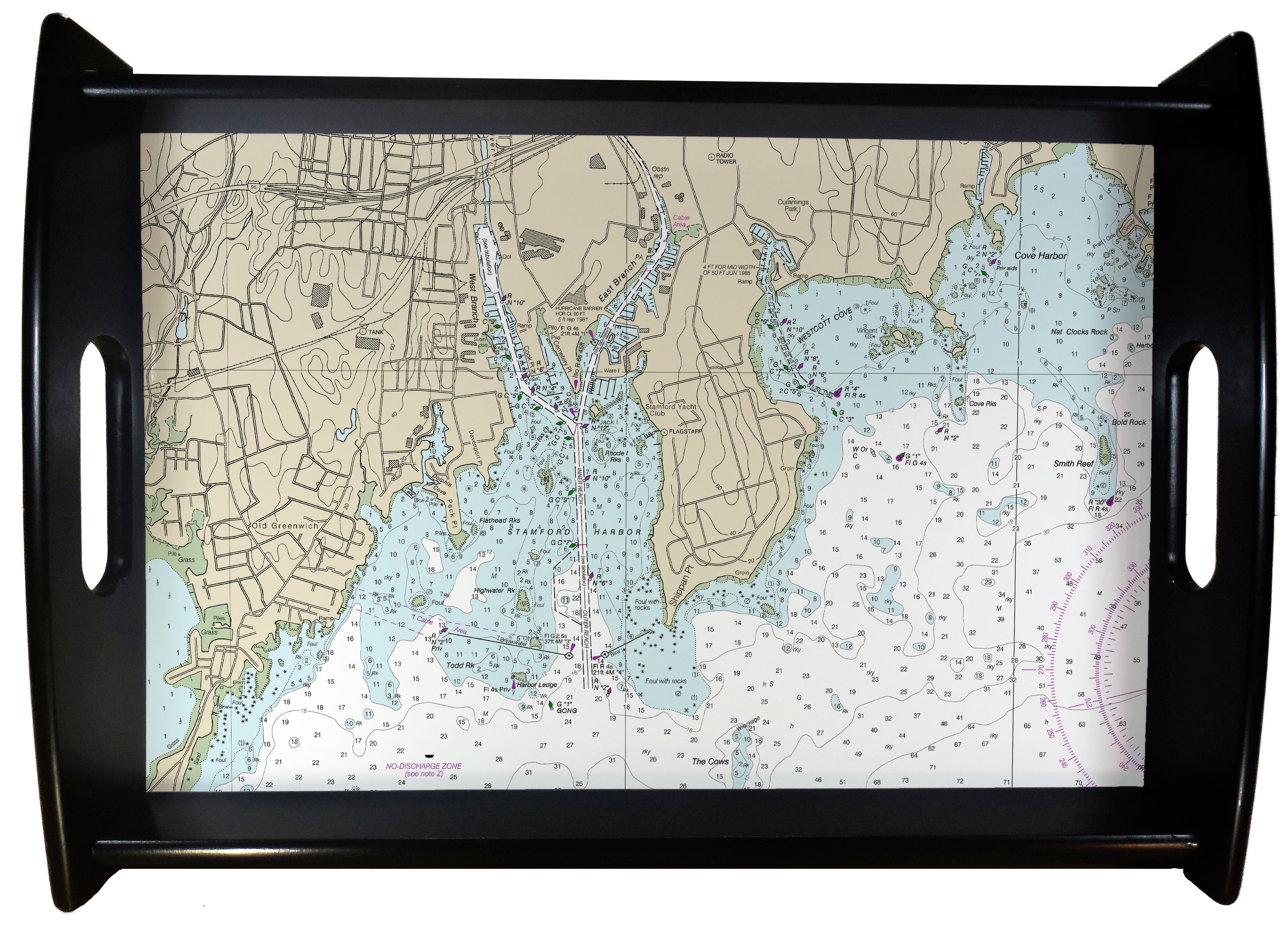 Stamford Harbor Nautical Chart SERVING TRAY