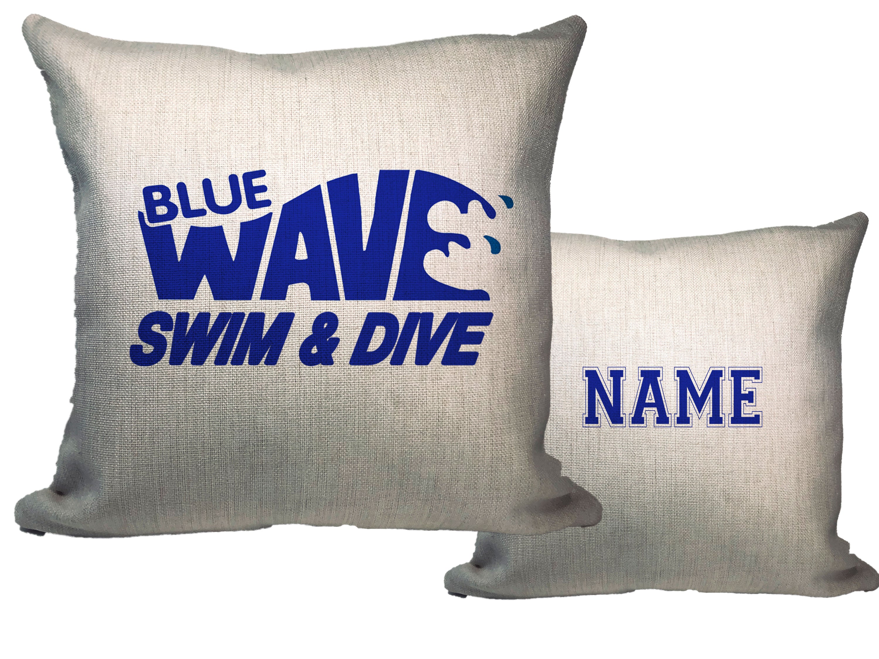 Blue Wave Swim & Dive Throw Pillow - Name