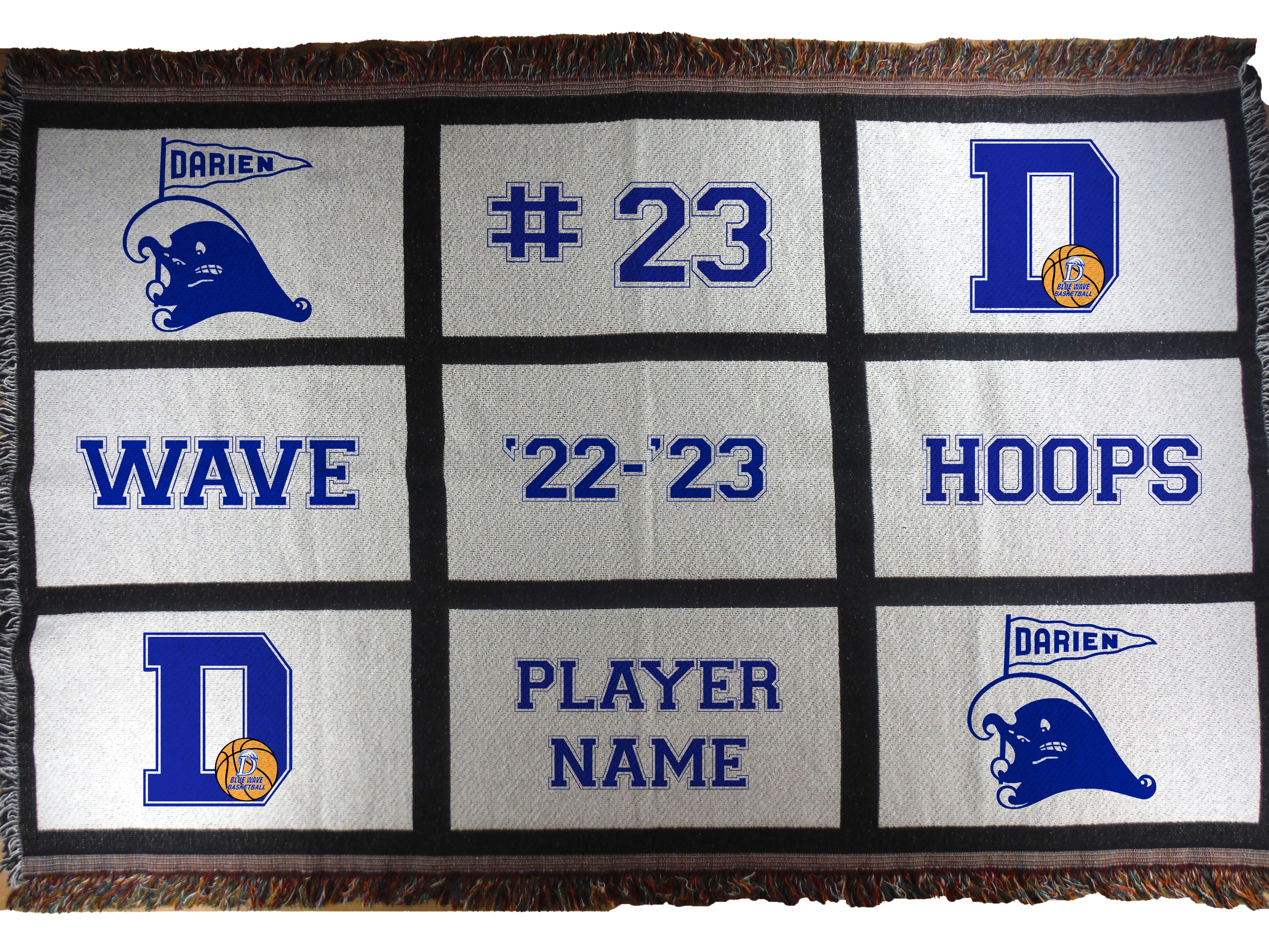 Nine Panel Throw Blanket - Blue Wave Basketball