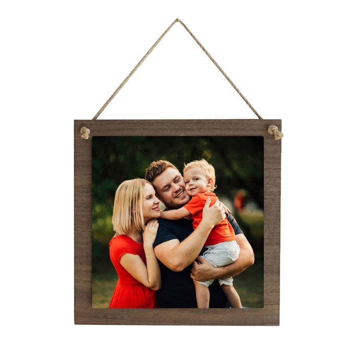 Hanging Wood Sign with Gloss Metal Image - Dark Wood