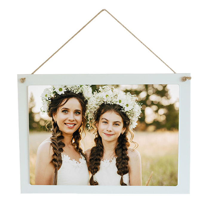 Hanging Wood Sign with Gloss Metal Image - White Coated Wood
