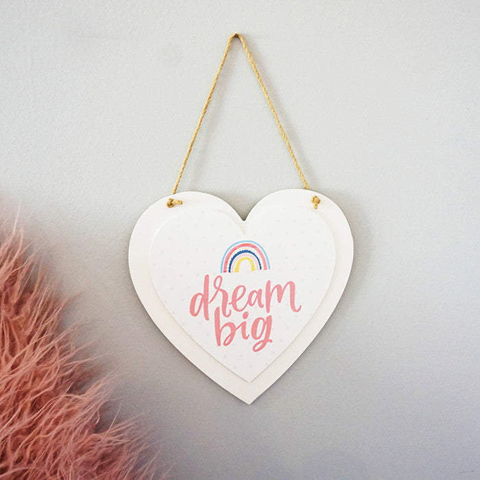 Hanging Wood Heart Sign with Glossy Metal Image